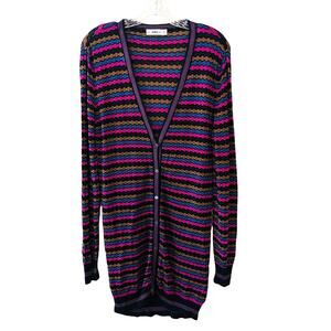 Zara Multicolored Knit V Neck Button Front Long Cardigan Size Medium